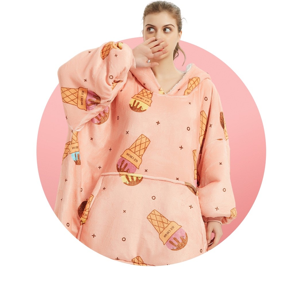 Luxe snuggie deken met capuchon - ijsjes