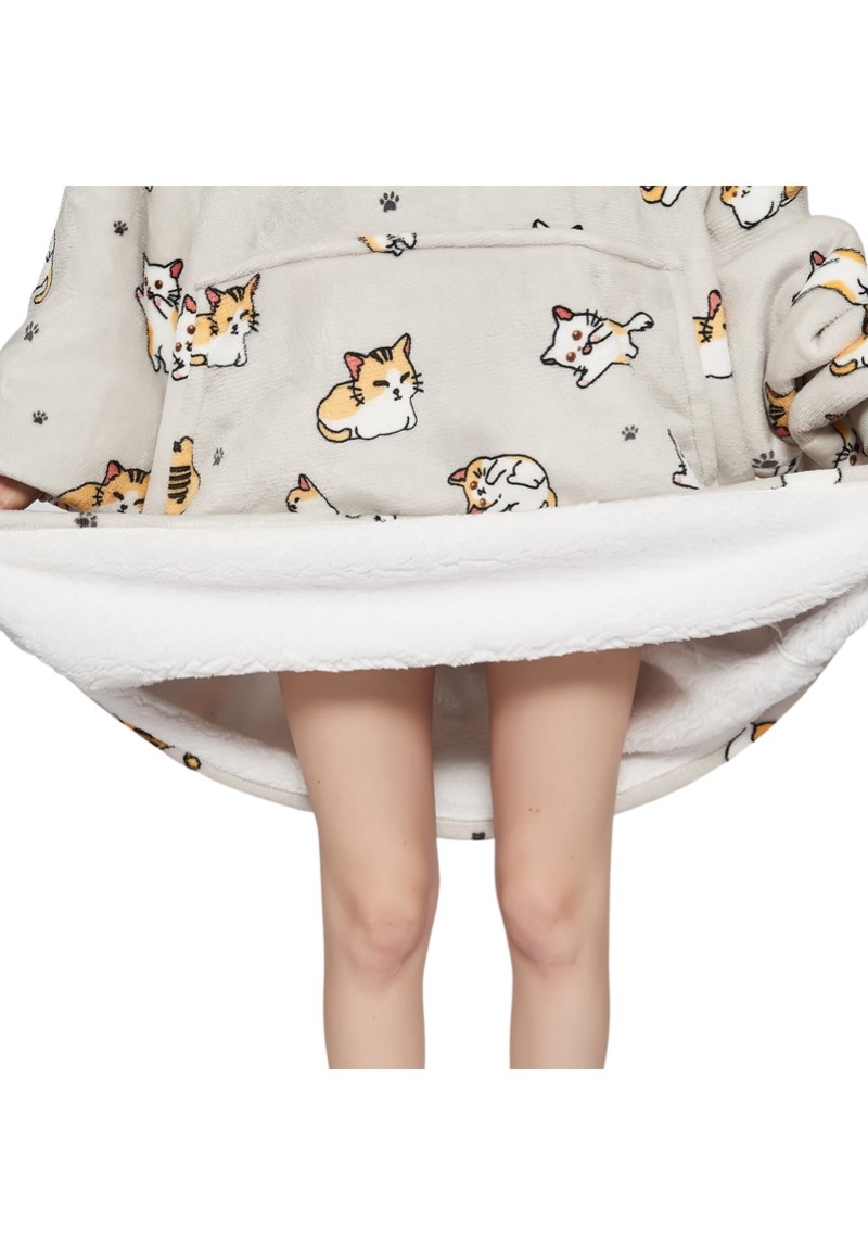 Luxe snuggie deken met capuchon - katjes