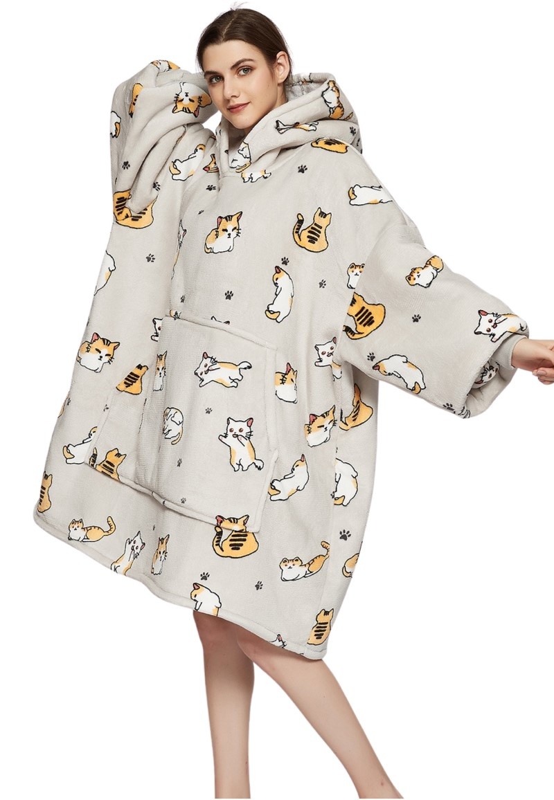 Luxe snuggie deken met capuchon - katjes