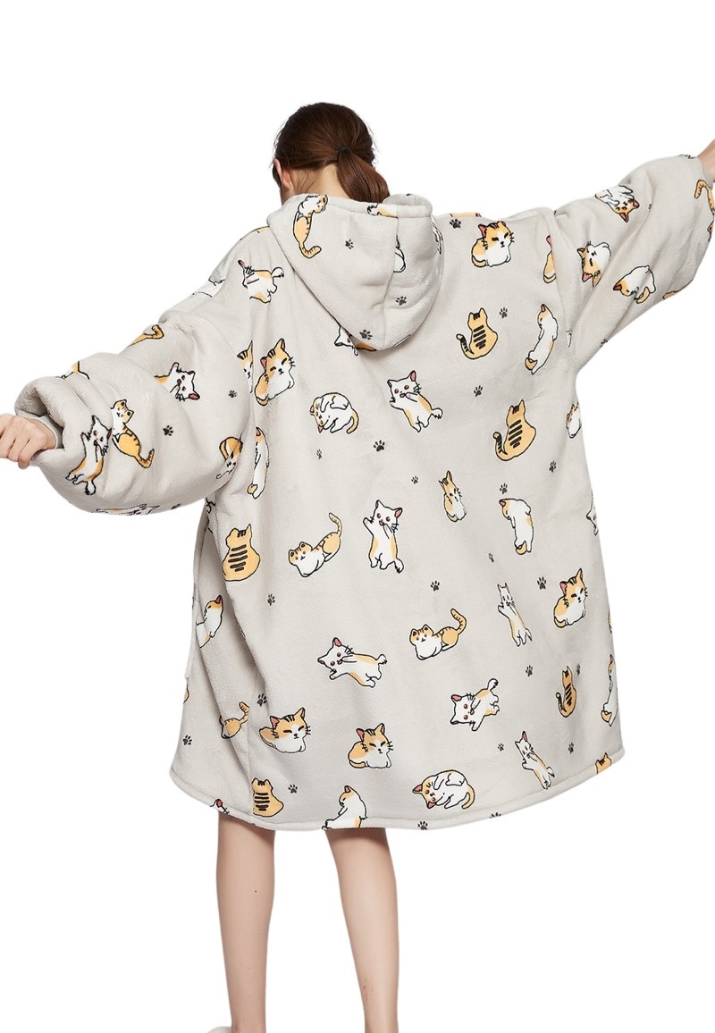Luxe snuggie deken met capuchon - katjes