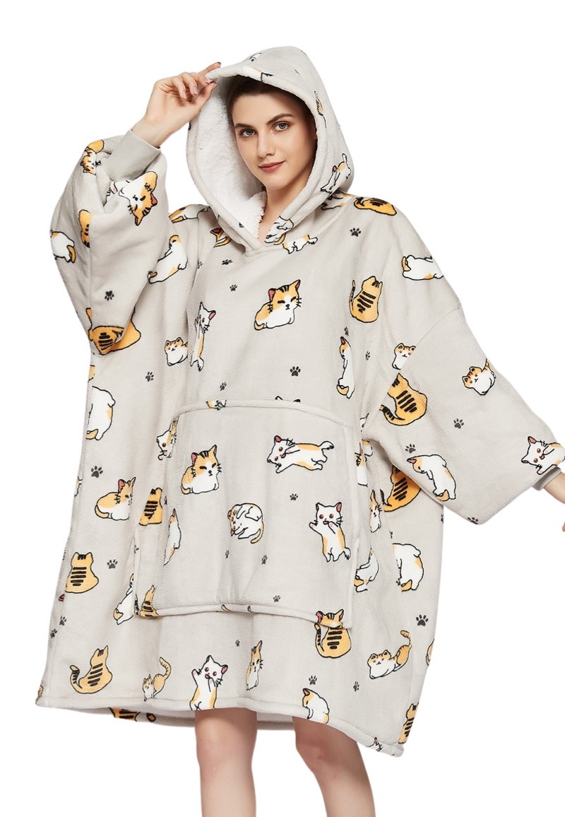 Luxe snuggie deken met capuchon - katjes