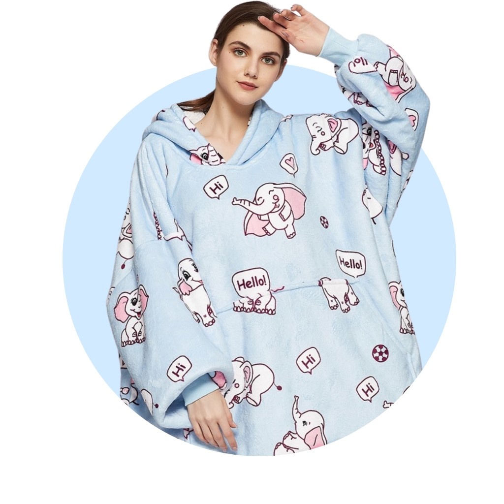 Luxe snuggie deken met capuchon - olifant