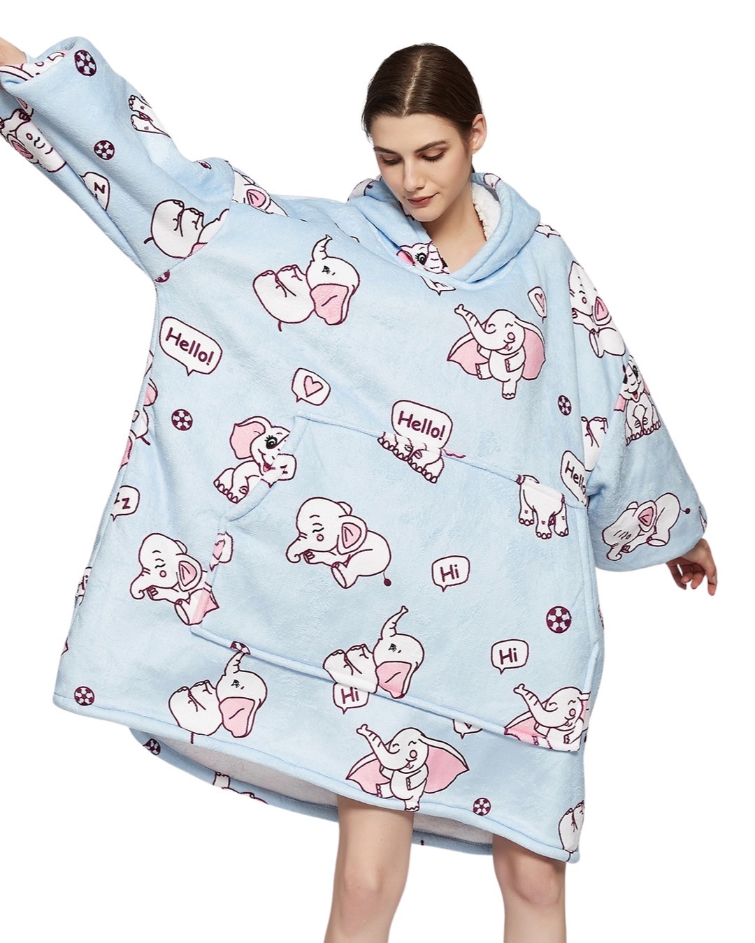 Luxe snuggie deken met capuchon - olifant