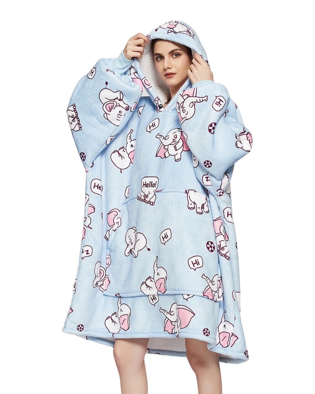 Luxe snuggie deken met capuchon - olifant