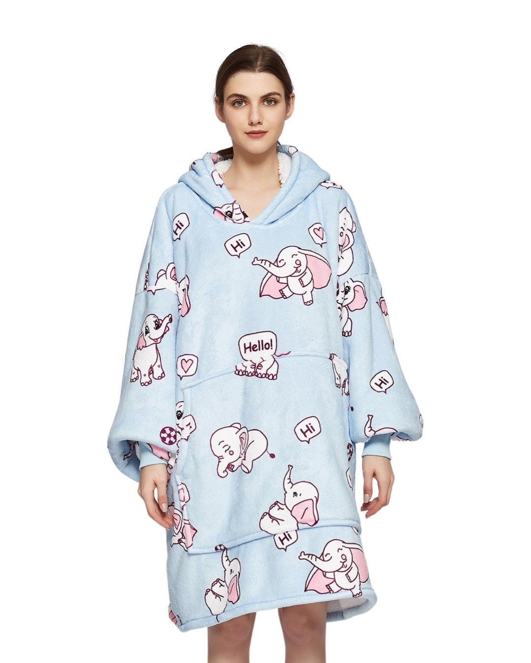 Luxe snuggie deken met capuchon - olifant
