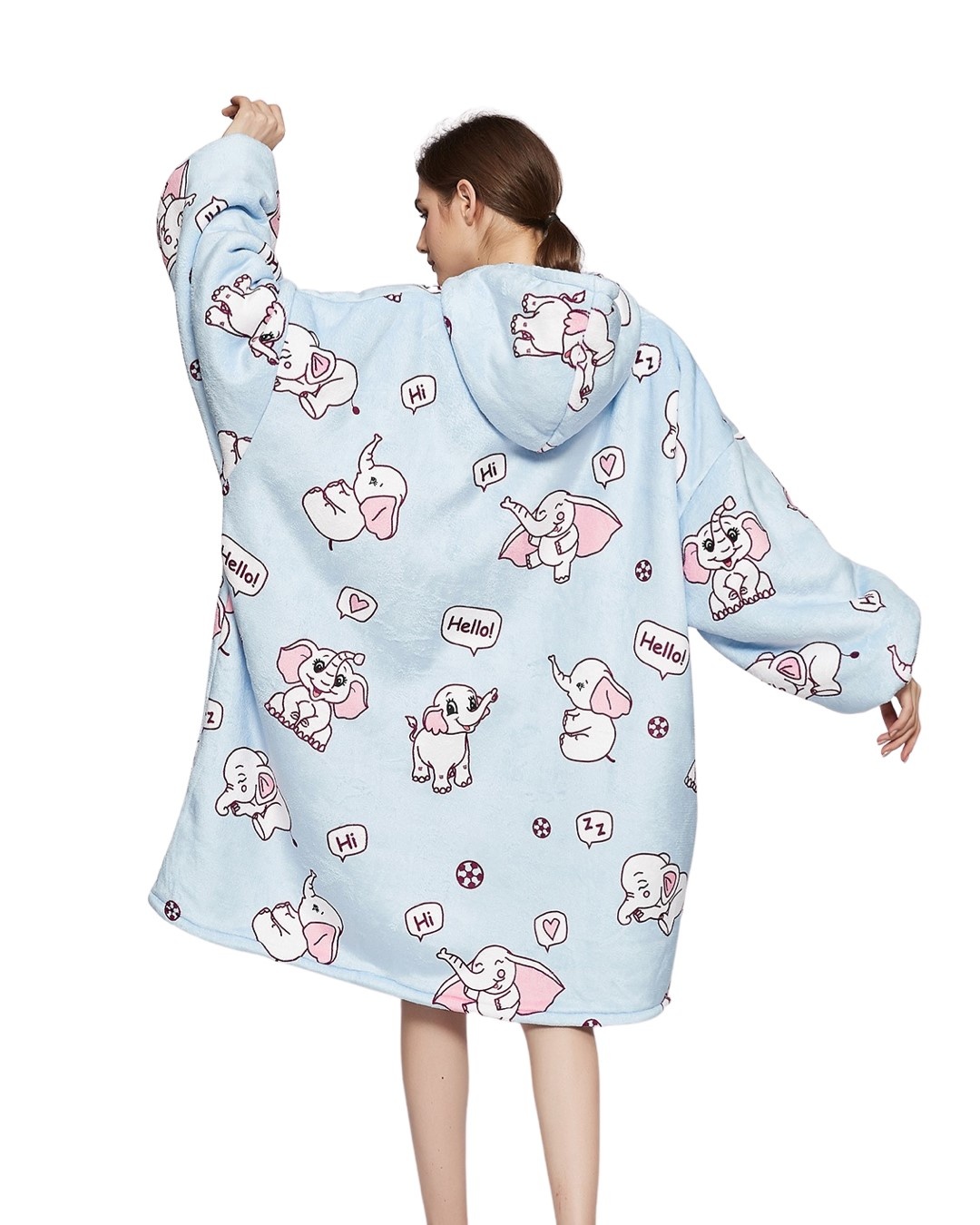 Luxe snuggie deken met capuchon - olifant