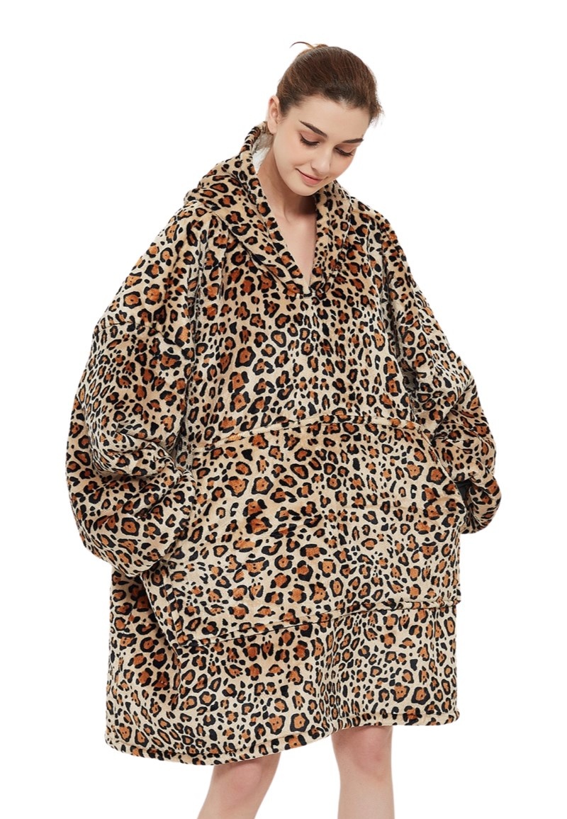 Luxe snuggie deken met capuchon - leopard
