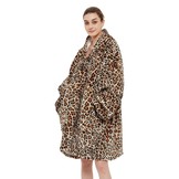 Fleece deken met mouwen & capuchon - leopard