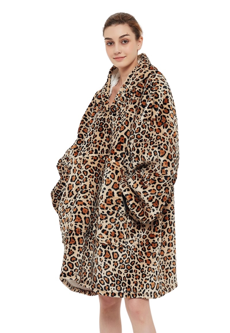 Luxe snuggie deken met capuchon - leopard