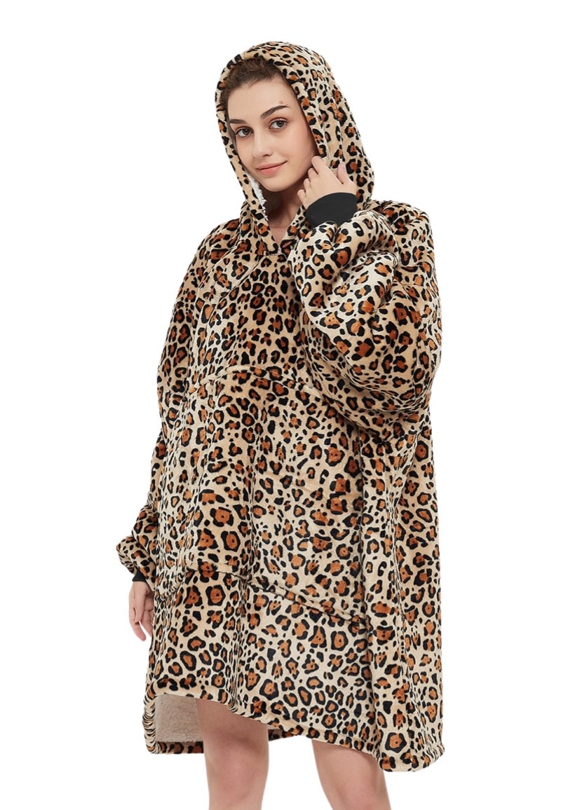 Luxe snuggie deken met capuchon - leopard