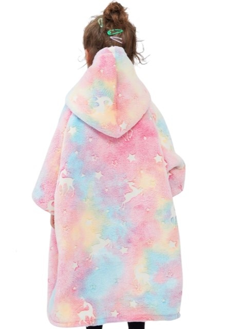 Luxe snuggie deken kind met capuchon - unicorn - Glow in the dark