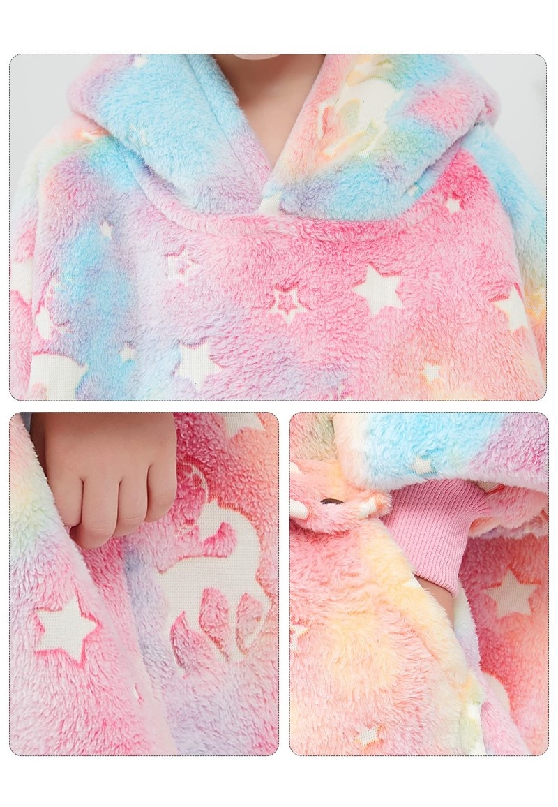 Luxe snuggie deken kind met capuchon - unicorn - Glow in the dark