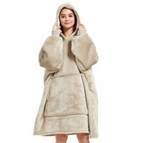 Luxe fleece deken met capuchon -  zandkleur