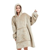 Luxe fleece deken met capuchon -  zandkleur