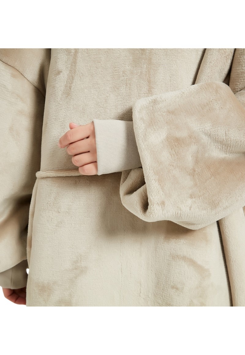 Luxe snuggie deken met capuchon - zandkleur