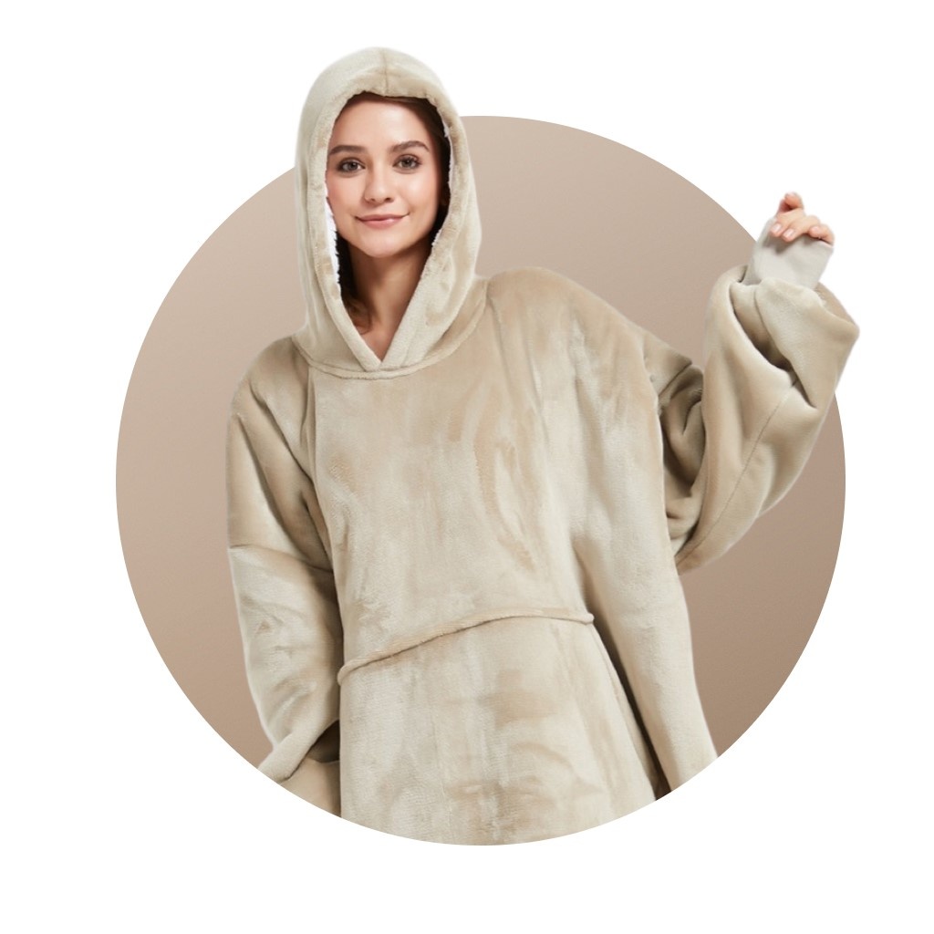Luxe snuggie deken met capuchon - zandkleur