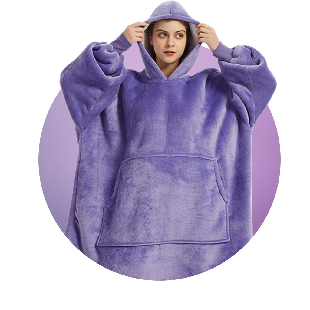 Luxe snuggie deken met capuchon - paars