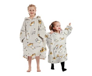 Oversized deken met capuchon, schattige dierenhond, warm fleece sweatshirt, pluche, draagbaar voor meisjes, jongens, ruime voorzak, schattige oorkap, Leuke en grappige Hand Getrokken Panda, L