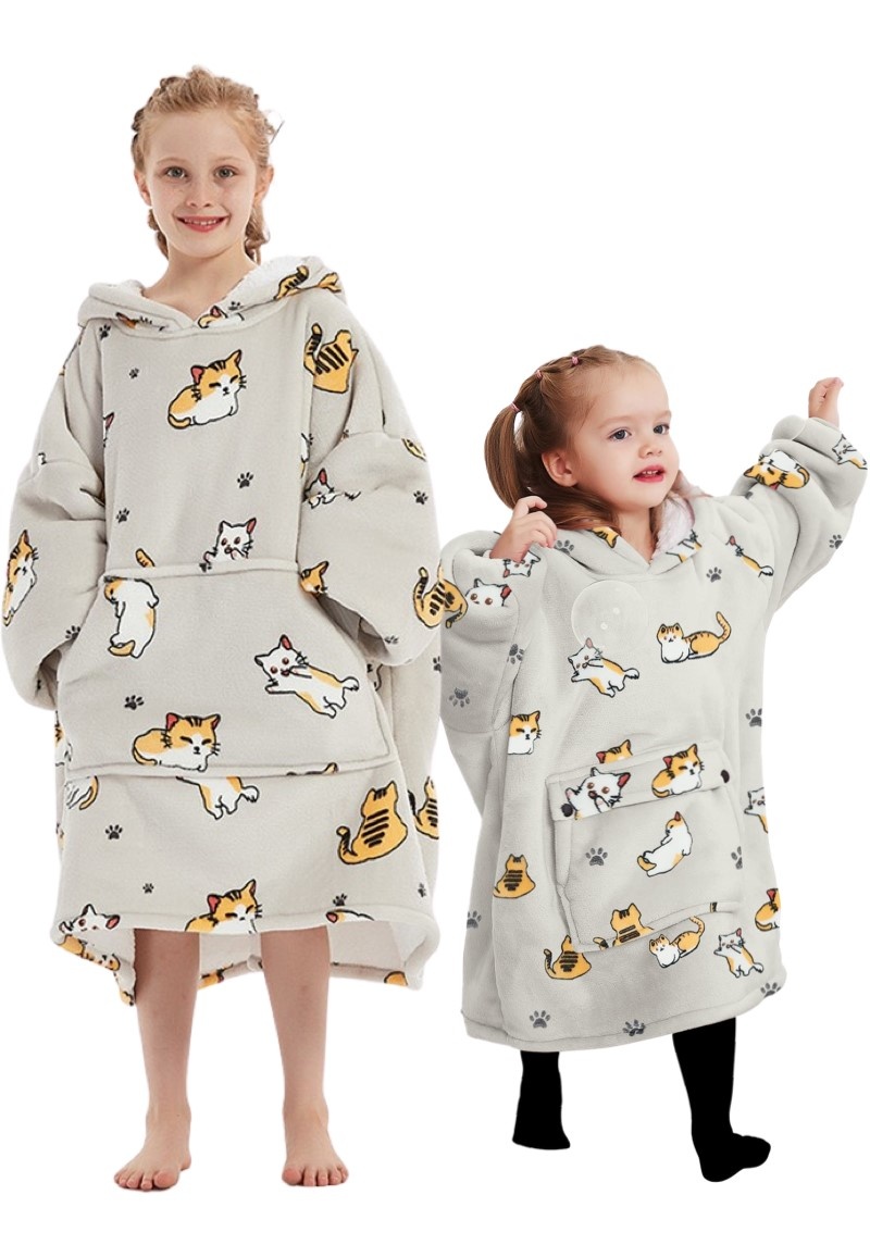 Luxe snuggie deken kind met capuchon - katjes