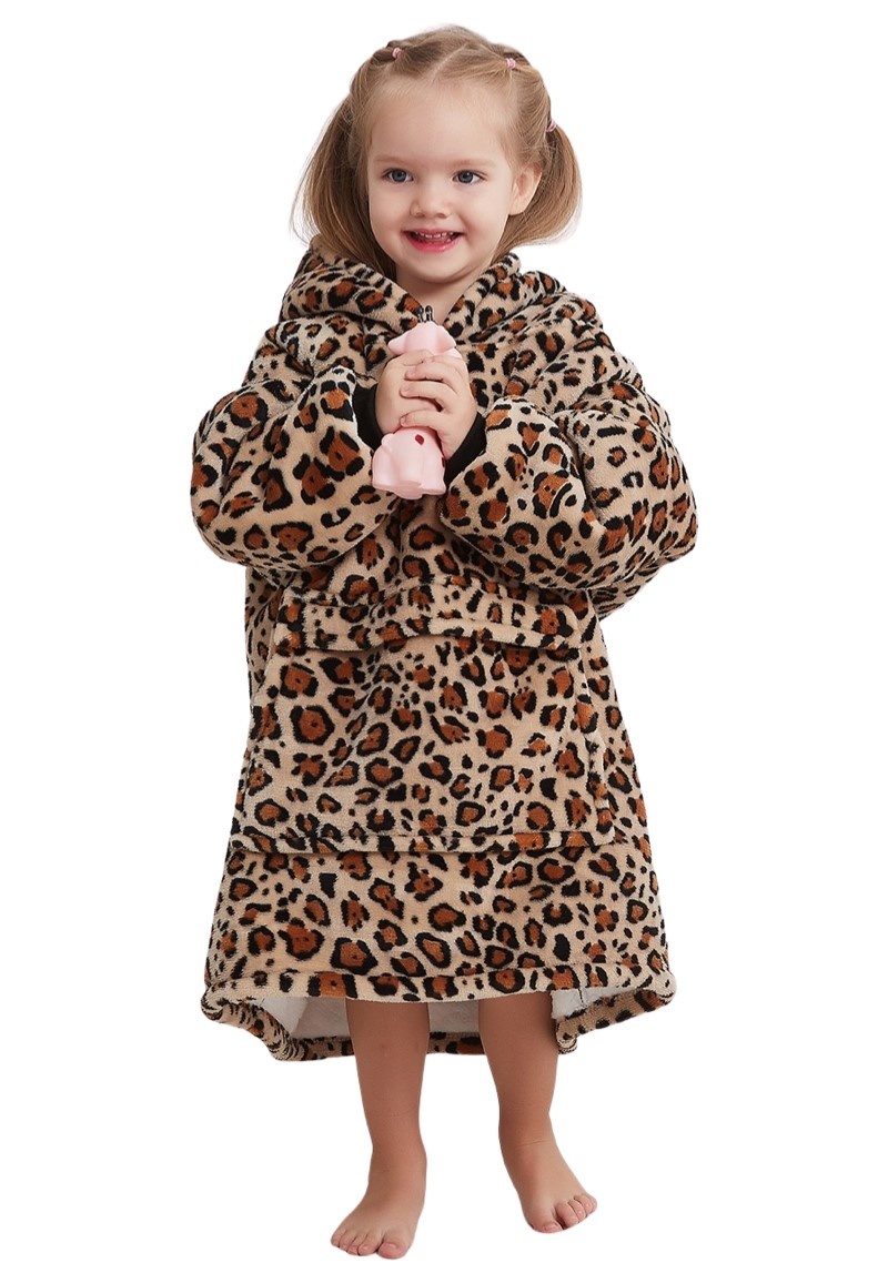 Fleece deken met mouwen & capuchon - kind - leopard