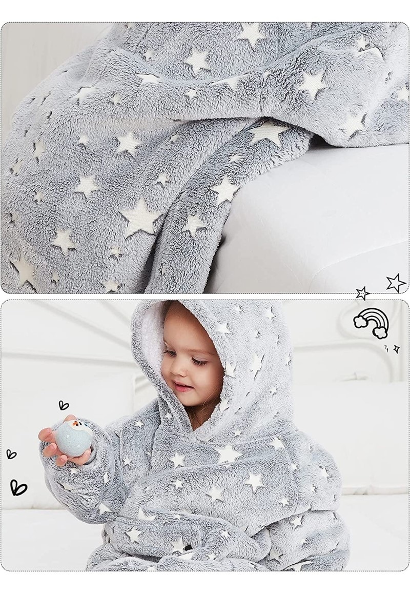 Luxe snuggie deken kind met capuchon - Glow in the Dark