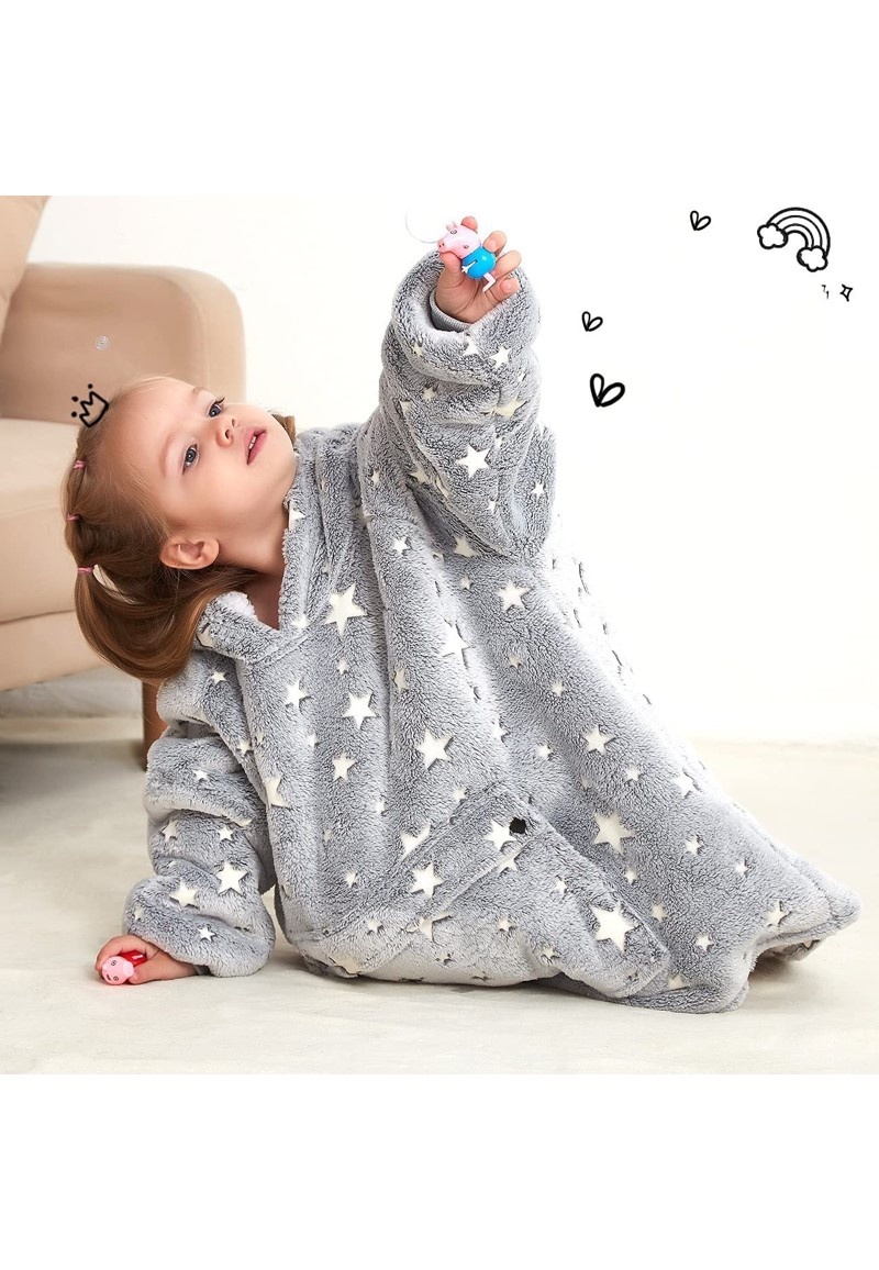 Luxe snuggie deken kind met capuchon - Glow in the Dark
