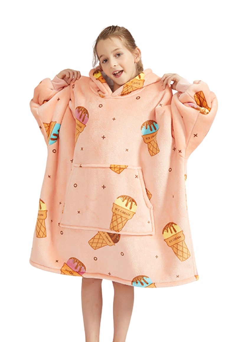 Luxe snuggie deken kind met capuchon - unicorn - Glow in the dark - ijsjes
