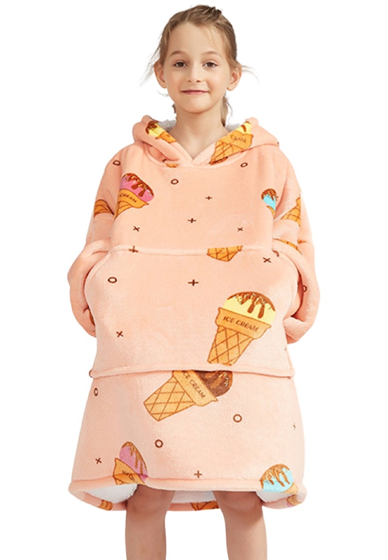 Luxe snuggie deken kind met capuchon - unicorn - Glow in the dark - ijsjes