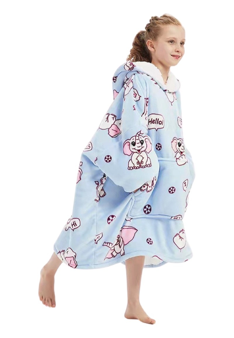 Luxe snuggie deken kind met capuchon - olifanten