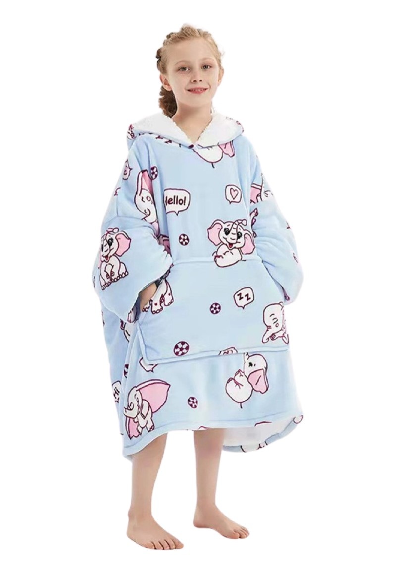 Luxe snuggie deken kind met capuchon - olifanten