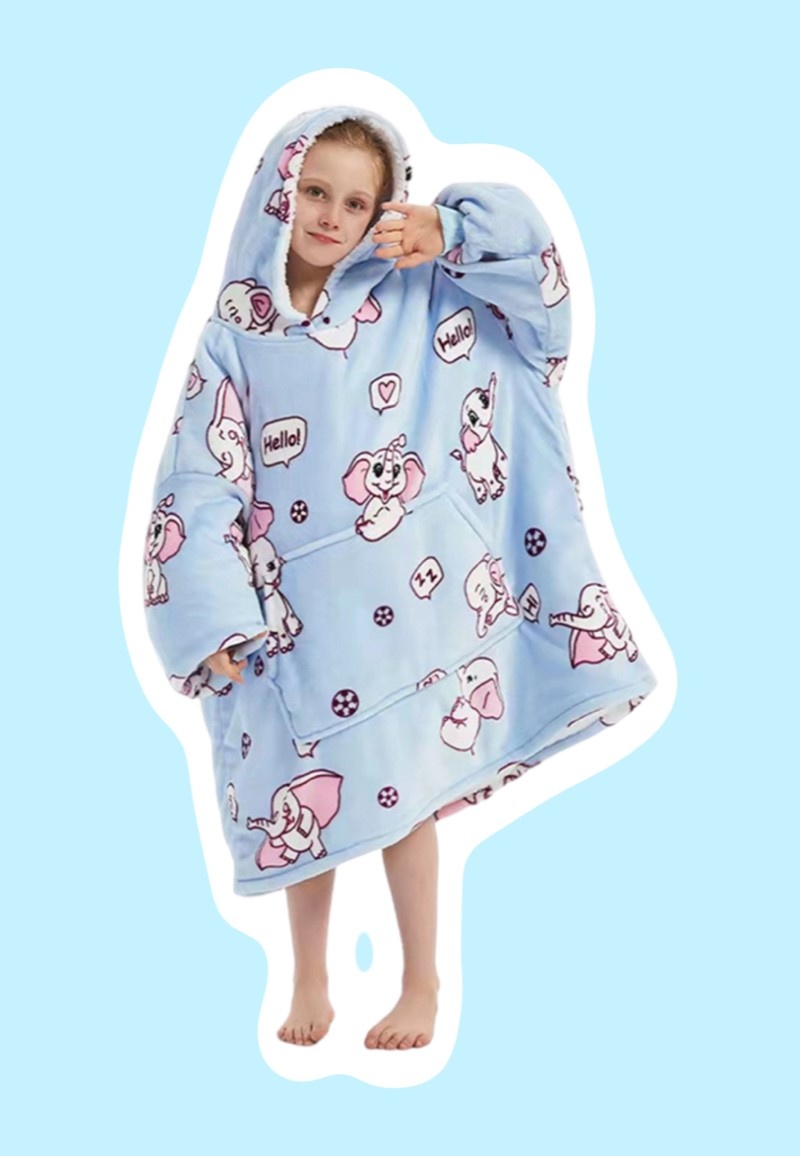 Luxe snuggie deken kind met capuchon - olifanten