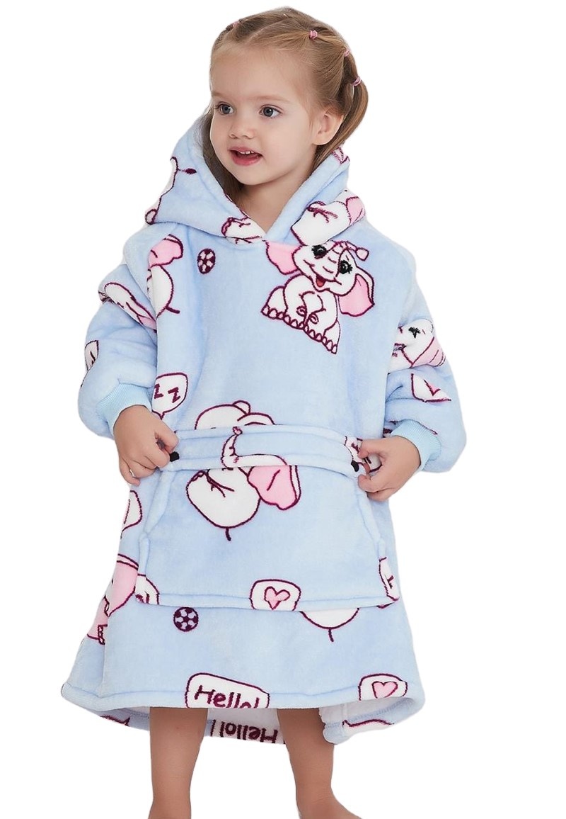 Luxe snuggie deken kind met capuchon - olifanten