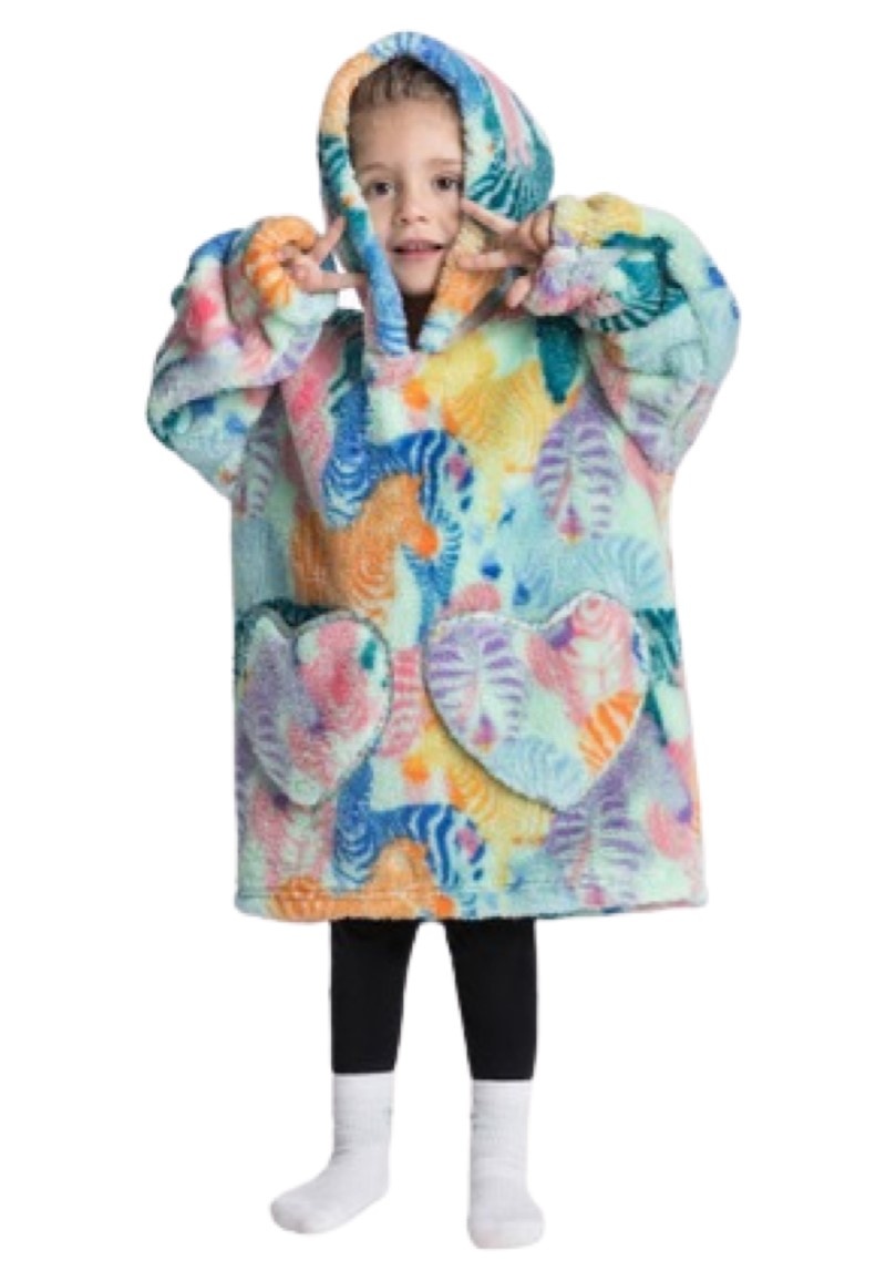 Kinder fleece deken met capuchon - zebra's
