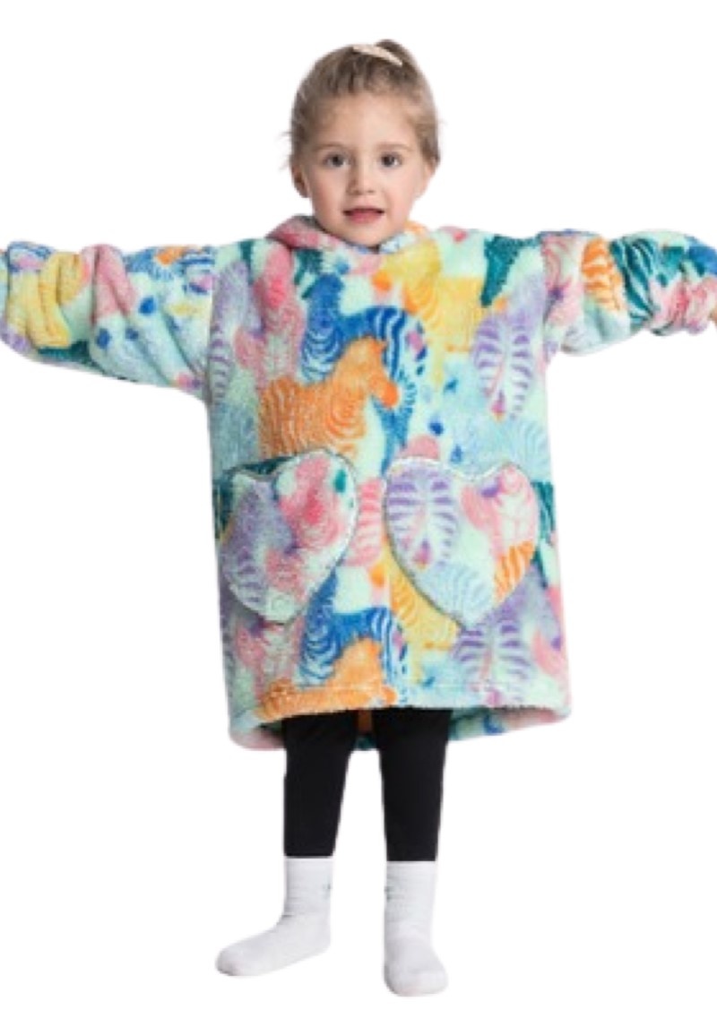 Kinder fleece deken met capuchon - zebra's
