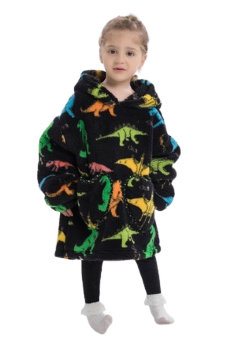 Kinder snuggie deken met capuchon - dino's