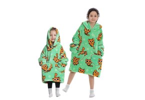 Kinder fleece deken met capuchon - katten