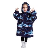 Kinder fleece deken met capuchon - haaien