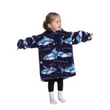 Kinder fleece deken met capuchon - haaien