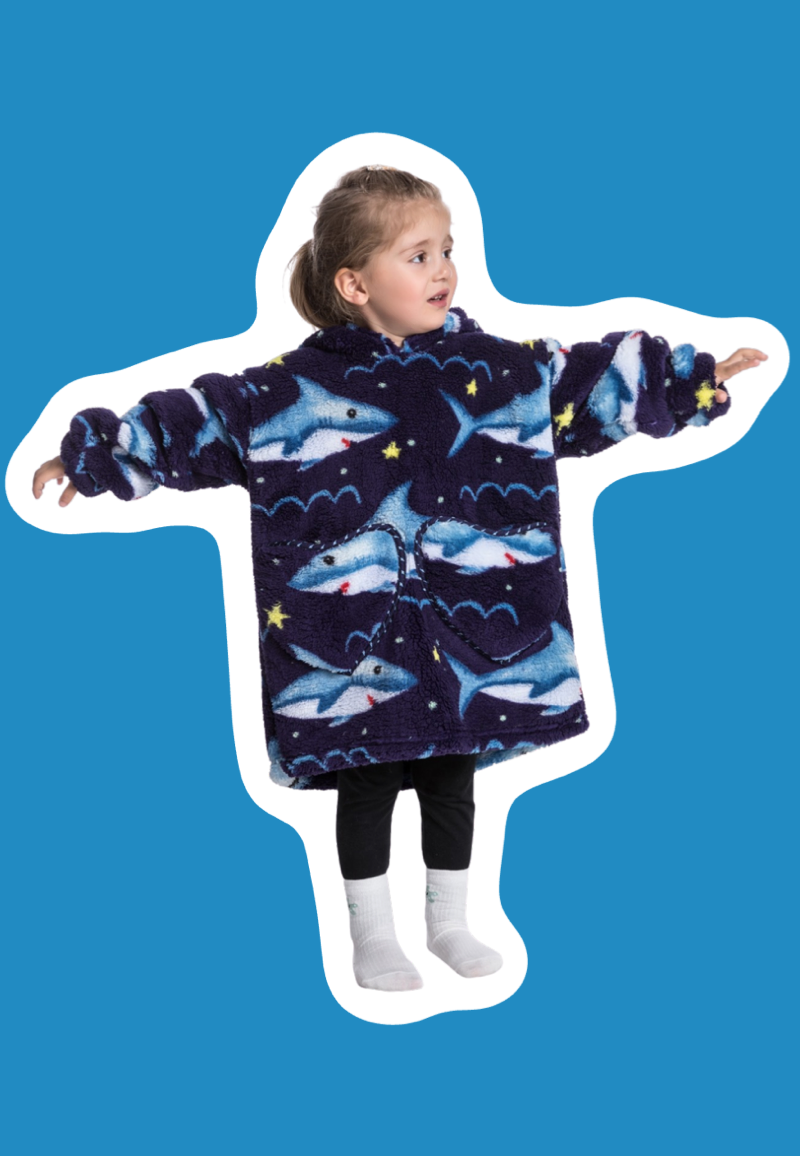 Kinder snuggie deken met capuchon - haaien
