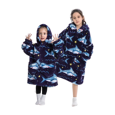 Kinder fleece deken met capuchon - haaien
