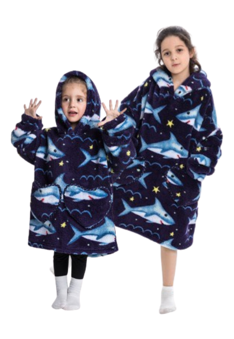 Kinder snuggie deken met capuchon - haaien