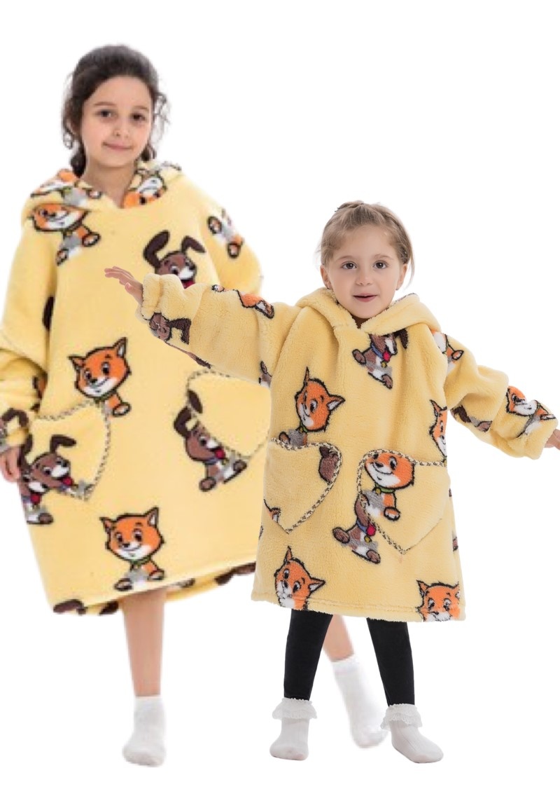 kinder fleece deken met capuchon - hond & kat