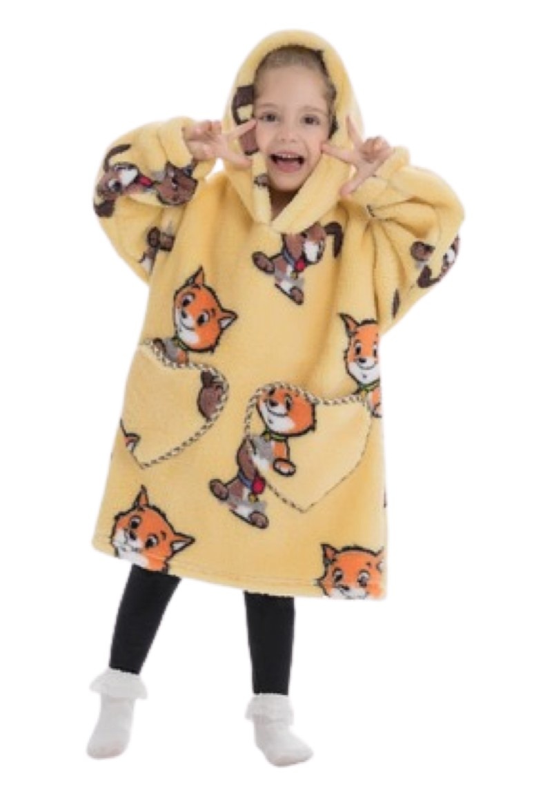 kinder fleece deken met capuchon - hond & kat