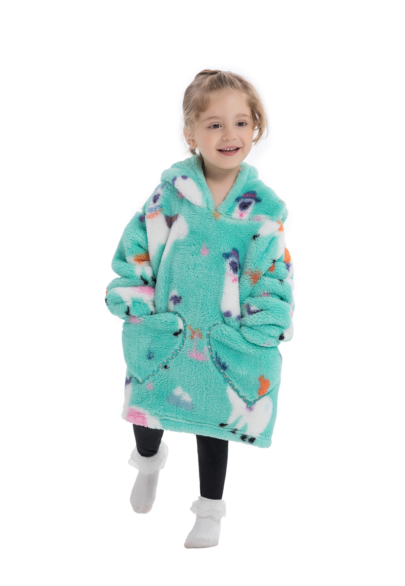 Kinder fleece deken met capuchon - Alpaca's