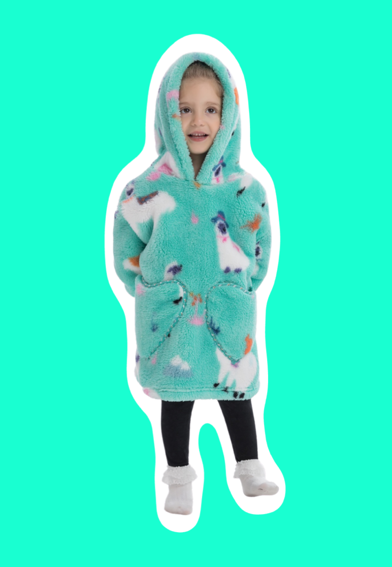 Kinder fleece deken met capuchon - Alpaca's