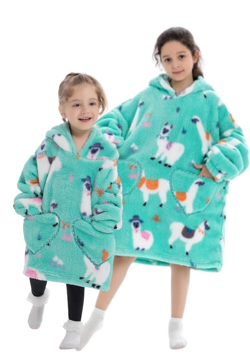 Kinder fleece deken met capuchon - Alpaca's