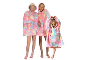 Fleece deken met mouwen & capuchon - kind - unicorn - Glow in the dark
