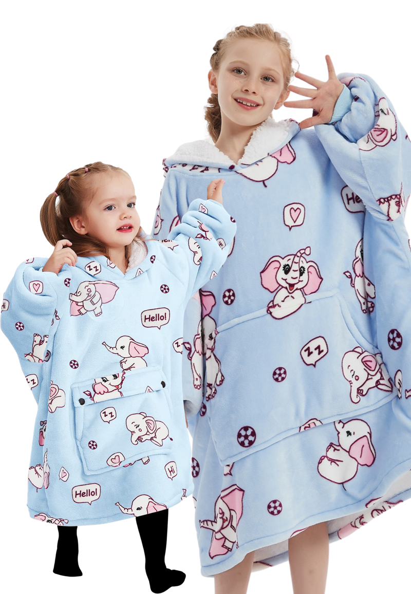 Badrock Fleece deken met mouwen & capuchon - kind - olifanten afbeelding