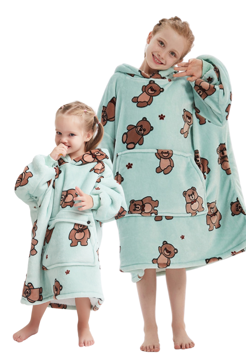 Fleece deken met mouwen & capuchon - kind - beren afbeelding
