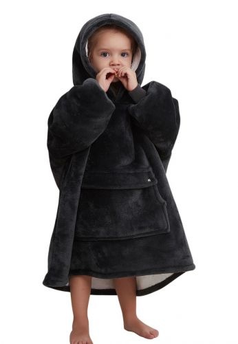 Luxe snuggie deken kind met capuchon - zwart